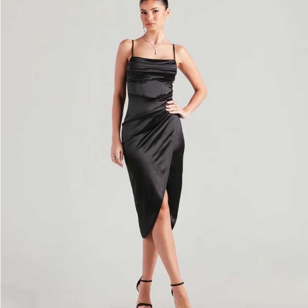 Windsor Margaret Satin Asymmetrical Slip Dress